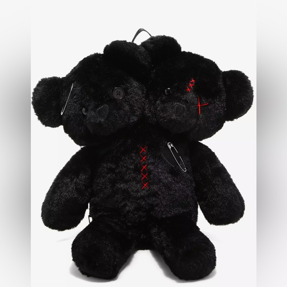 HOT TOPIC - Black Double-Headed Teddy Bear Plush Backpack !!